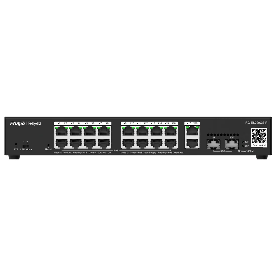 Ruijie Reyee 16 Port PoE 250w Gigabit Managed Rackmount Switch (RG-ES220GS-P)