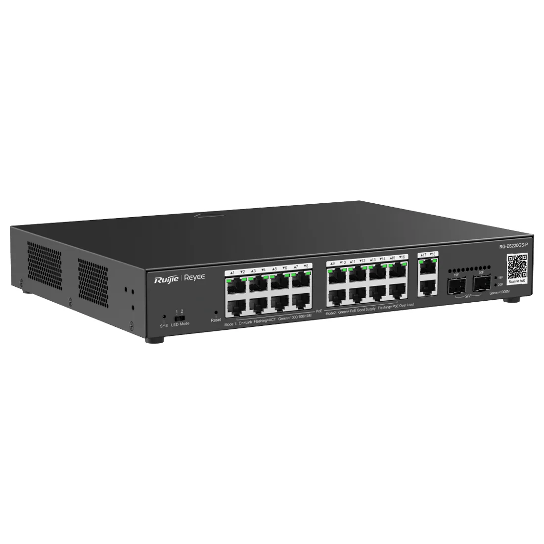 Ruijie Reyee 16 Port PoE 250w Gigabit Managed Rackmount Switch (RG-ES220GS-P) - Image 2
